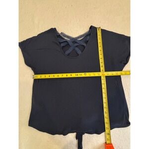 A. Byer Girls Navy Blue Lattice Back Lace Front Tie Knot Short Sleeve Top Size L